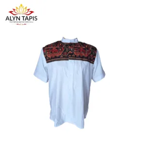 Kemeja koko pria motif batik Lampung warna putih lengan pendek dengan kancing depan