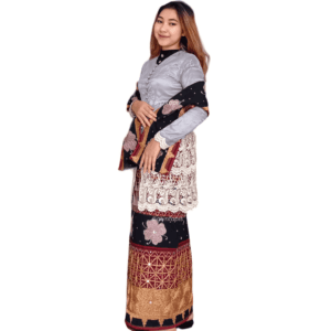 Kain Tapis motif bunga dengan sulaman benang ungu dan tembaga, cocok untuk pakaian adat, fashion modern, dan hadiah khas Lampung.