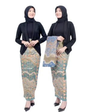 Kain Lilit Tabik eksklusif dengan desain unik, kombinasi kain batik berkualitas dan sulaman tapis tradisional, cocok untuk berbagai acara.