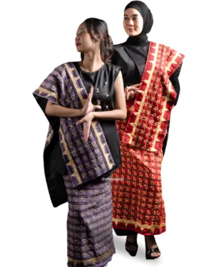 Kain Tapis Wanita Eksklusif – Sulaman Benang Emas dengan Motif Segitiga Bunga